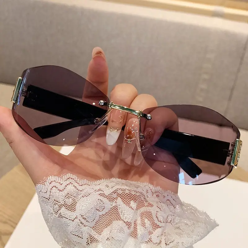 Retro Anti-UV Sunglasses for Men Women Curved Rimless - Image 5
