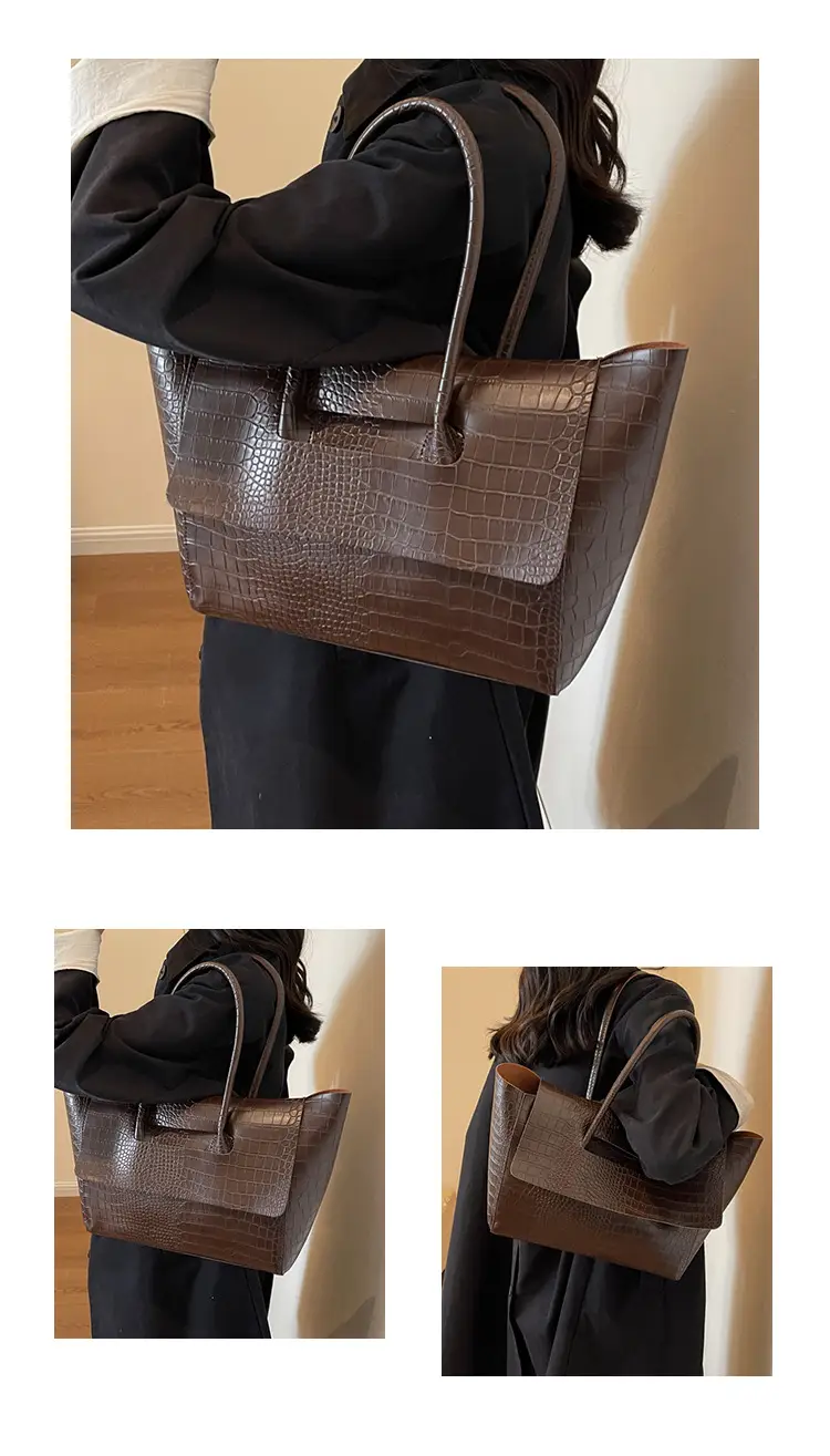 Women's Cross-Crystal Croc Leather Shoulder Bag Brown 2025 — feature 10