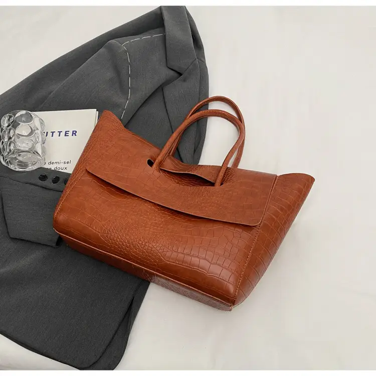 Women's Cross-Crystal Croc Leather Shoulder Bag Brown 2025 — feature 17