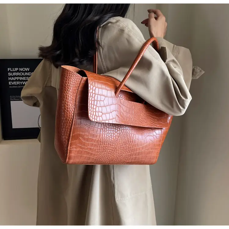 Women's Cross-Crystal Croc Leather Shoulder Bag Brown 2025 — feature 19