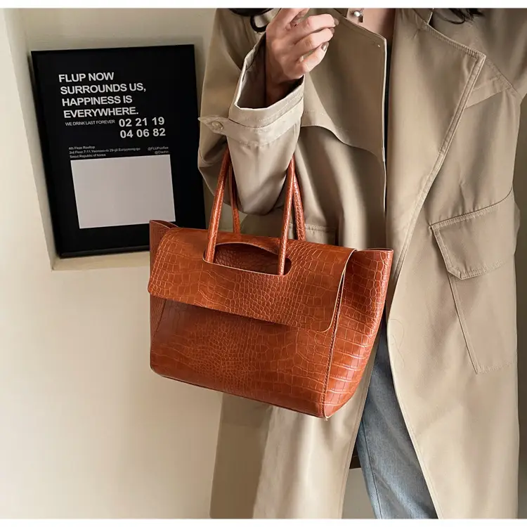 Women's Cross-Crystal Croc Leather Shoulder Bag Brown 2025 — feature 20