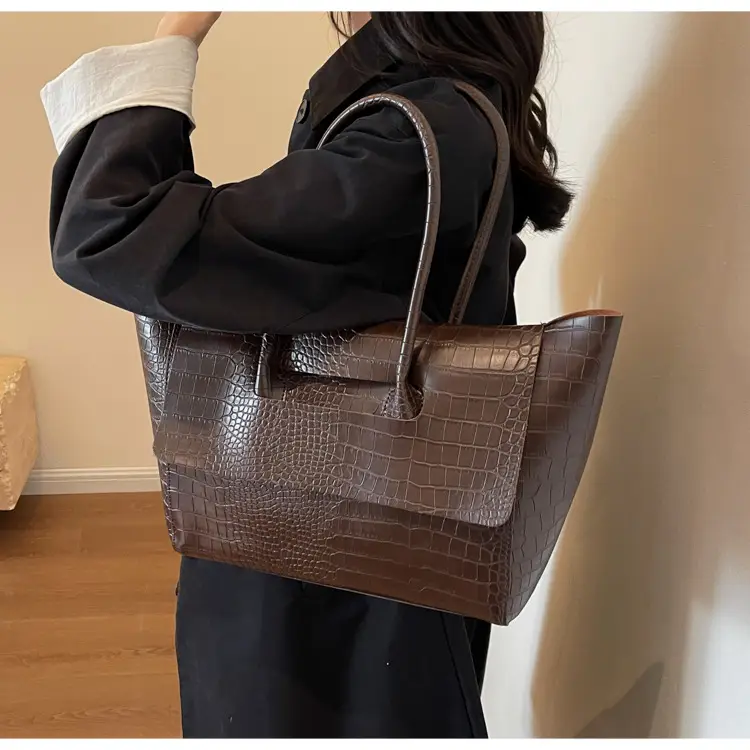 Women's Cross-Crystal Croc Leather Shoulder Bag Brown 2025 — feature 21