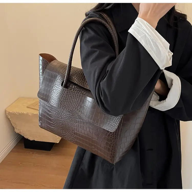 Women's Cross-Crystal Croc Leather Shoulder Bag Brown 2025 — feature 22