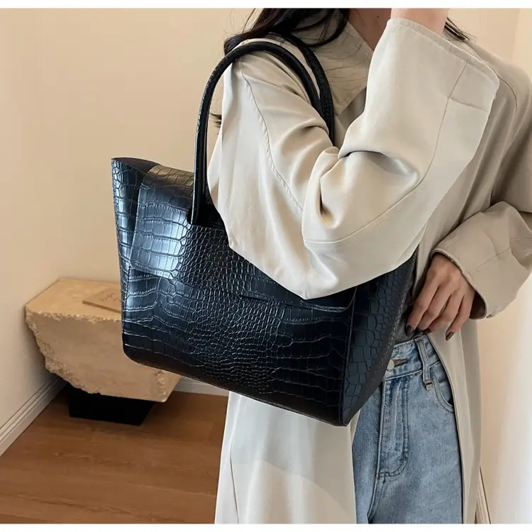 Women's Cross-Crystal Croc Leather Shoulder Bag Brown 2025 — feature 23