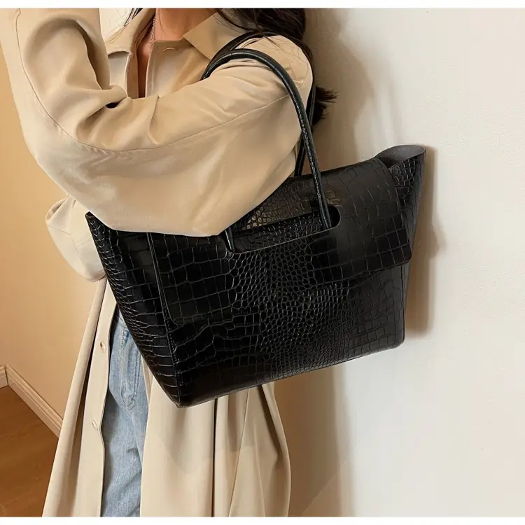 Women's Cross-Crystal Croc Leather Shoulder Bag Brown 2025 — feature 24