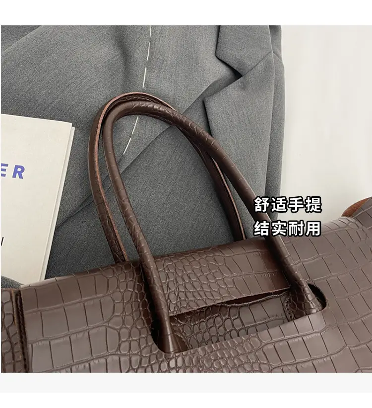 Women's Cross-Crystal Croc Leather Shoulder Bag Brown 2025 — feature 5
