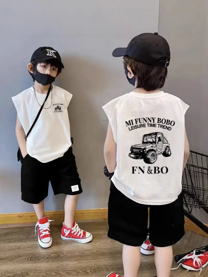 Boy's Pink Cotton Sleeveless Vest Summer T-Shirt - Image 12