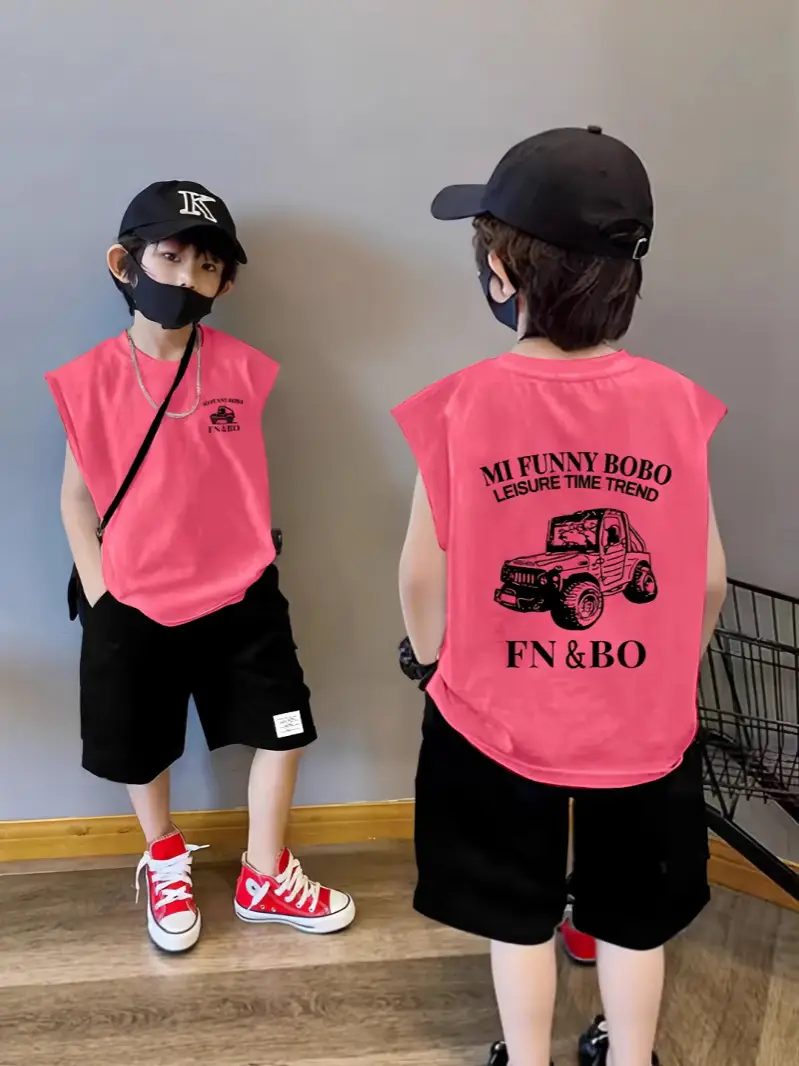 Boy's Pink Cotton Sleeveless Vest Summer T-Shirt - Image 13
