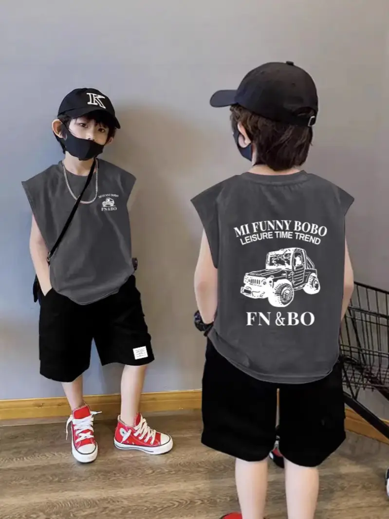 Boy's Pink Cotton Sleeveless Vest Summer T-Shirt - Image 14