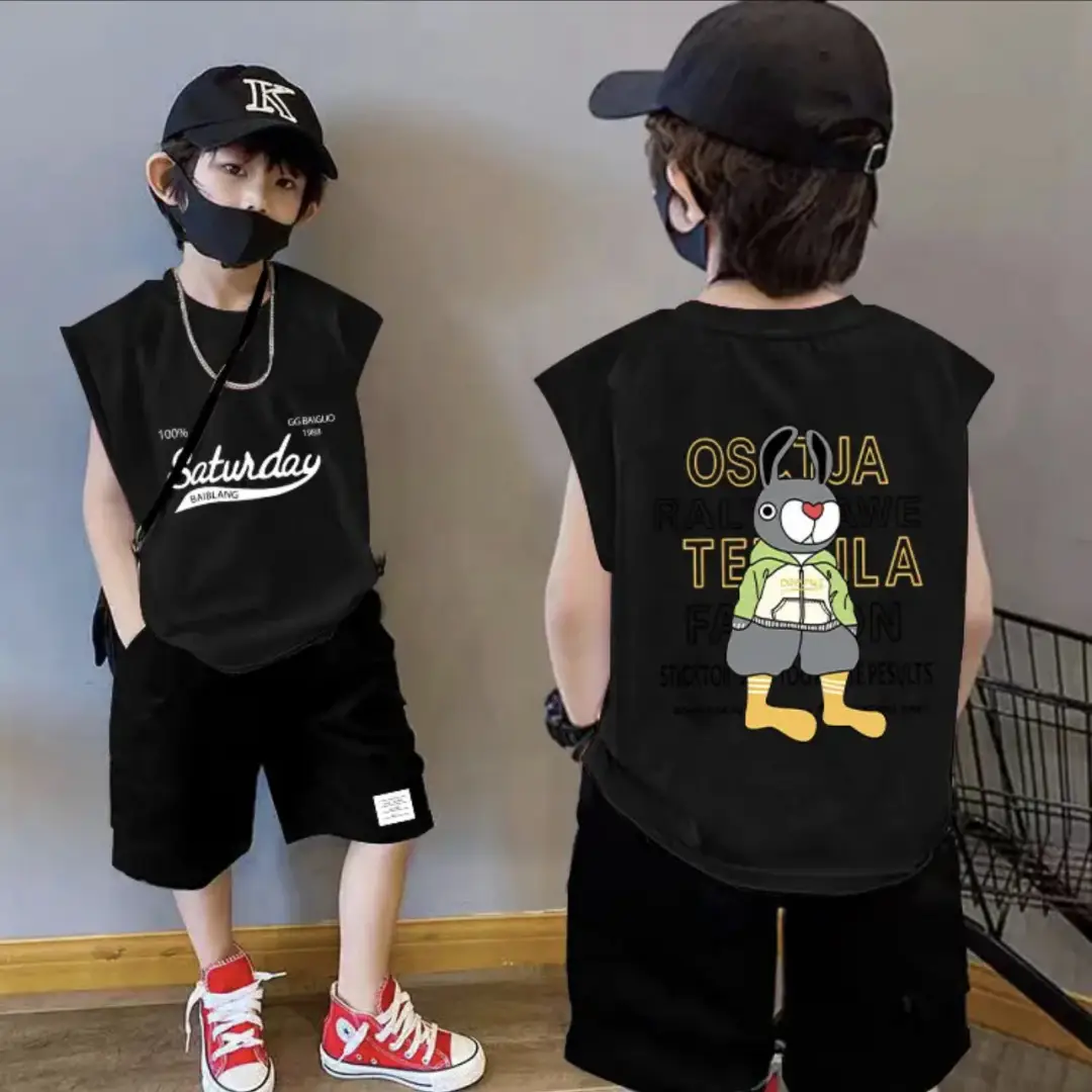 Boy's Pink Cotton Sleeveless Vest Summer T-Shirt - Image 2