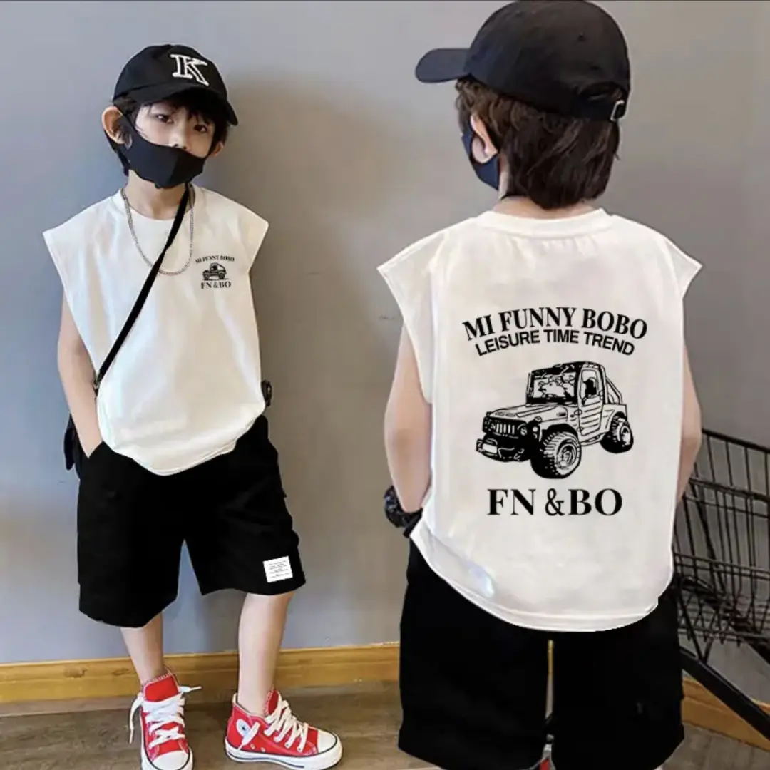 Boy's Pink Cotton Sleeveless Vest Summer T-Shirt - Image 5