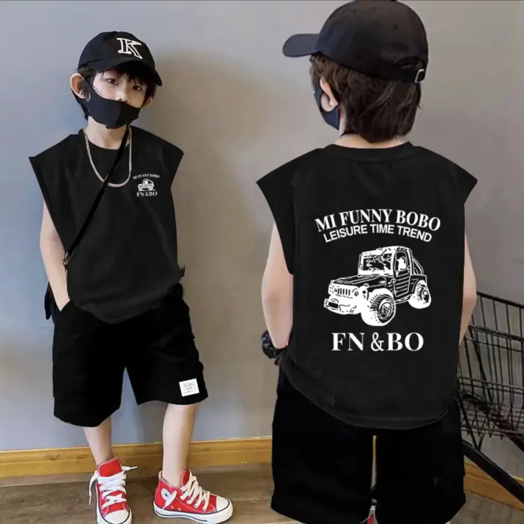 Boy's Pink Cotton Sleeveless Vest Summer T-Shirt - Image 6