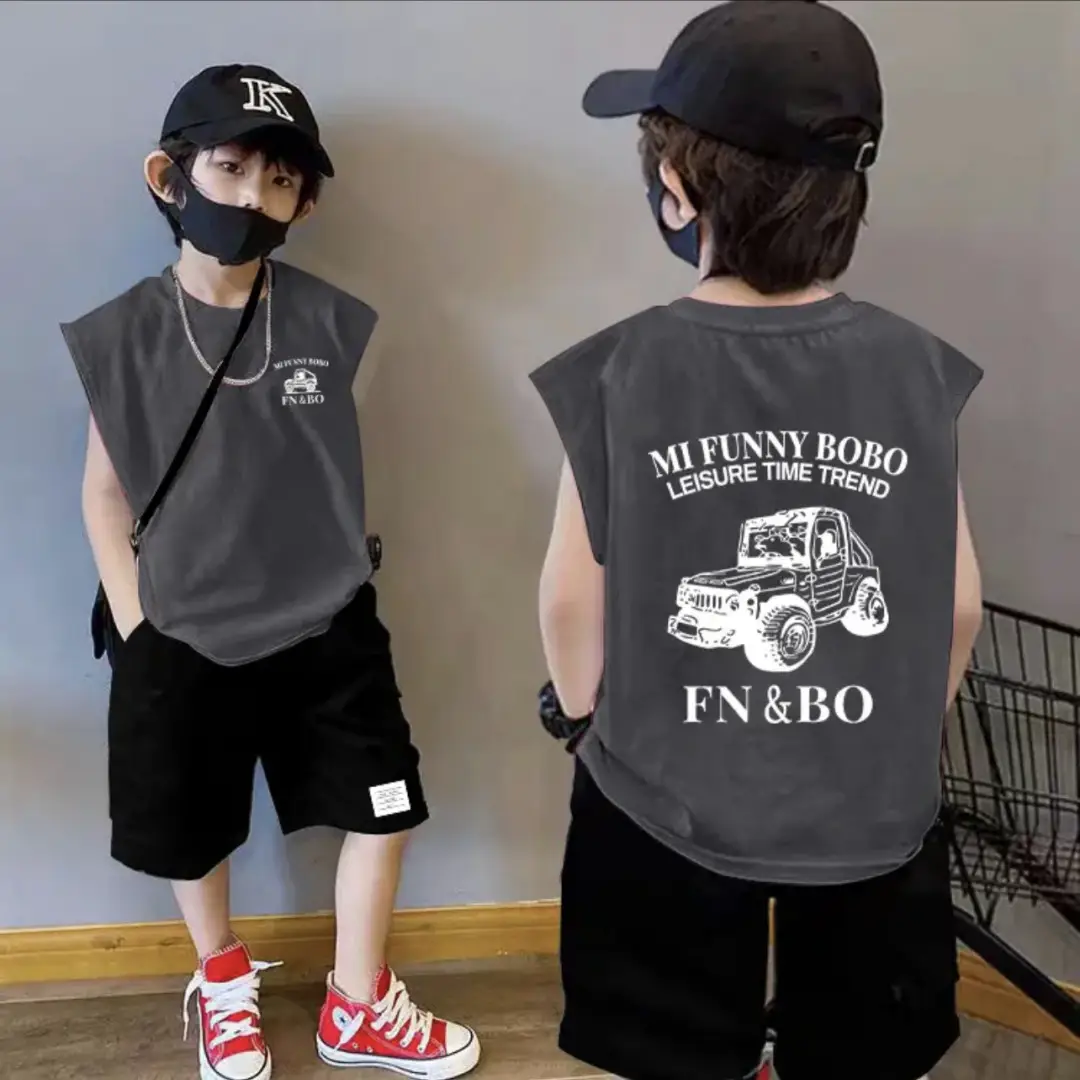 Boy's Pink Cotton Sleeveless Vest Summer T-Shirt - Image 8