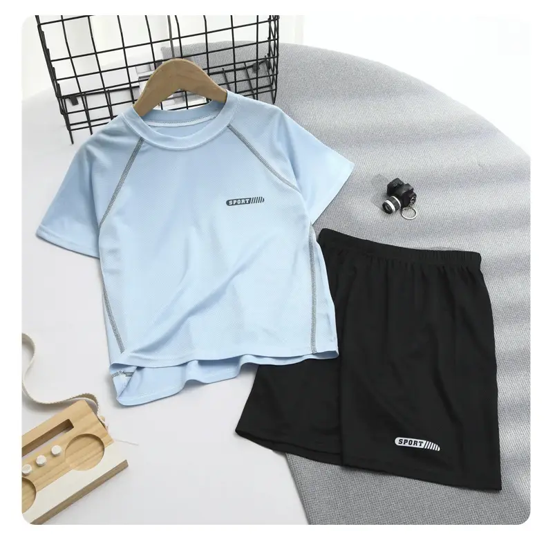 Children's Cool Light Blue T-Shirt & Black Shorts Set — feature 12