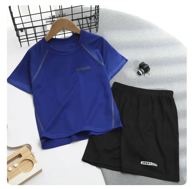 Children's Cool Light Blue T-Shirt & Black Shorts Set — feature 13
