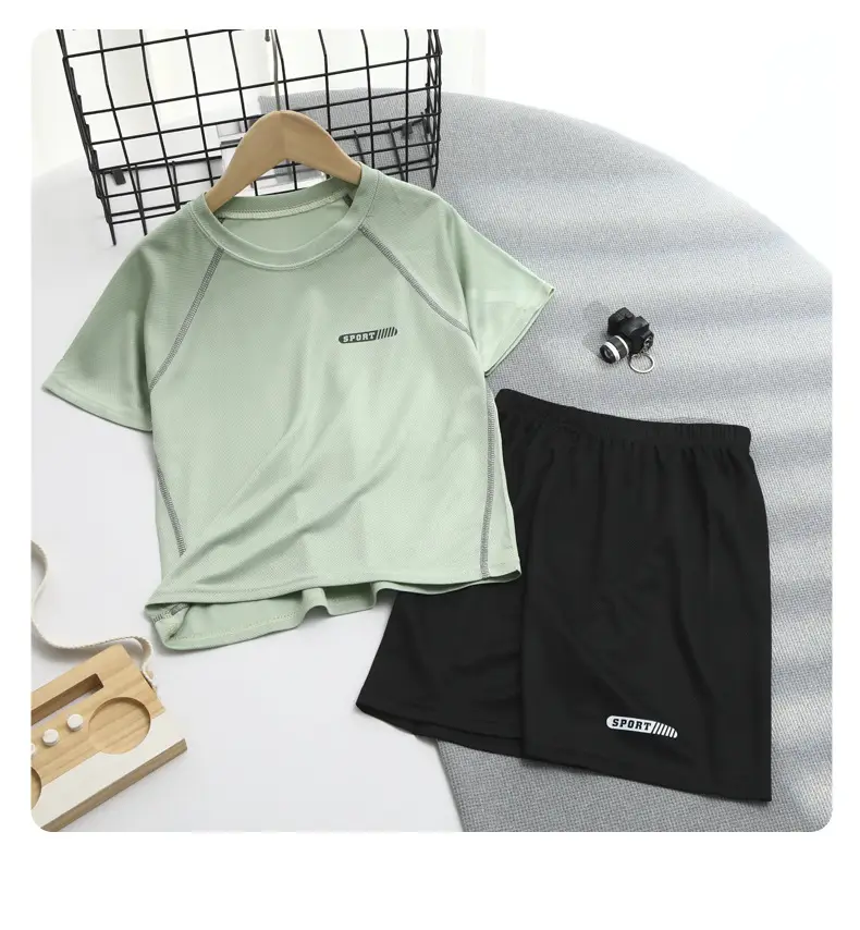 Children's Cool Light Blue T-Shirt & Black Shorts Set — feature 14