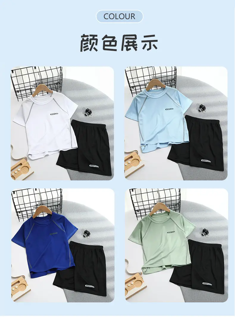 Children's Cool Light Blue T-Shirt & Black Shorts Set — feature 5