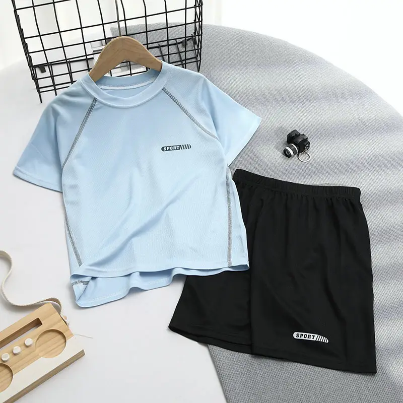 Children's Cool Light Blue T-Shirt & Black Shorts Set - Image 2