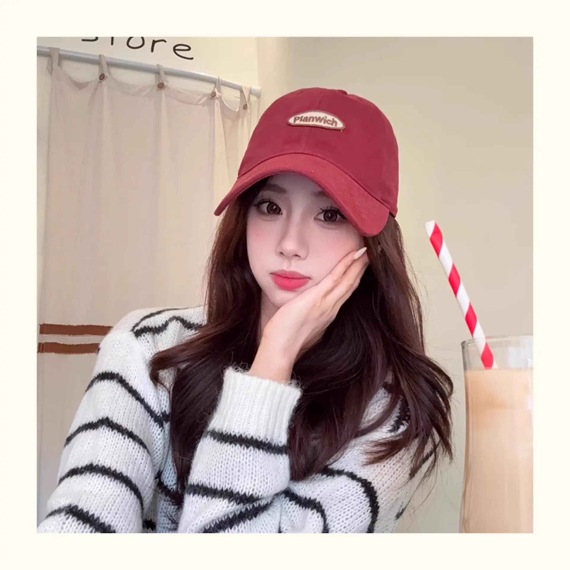 Women Japanese Style Baseball Cap Red Duckbill — feature 2