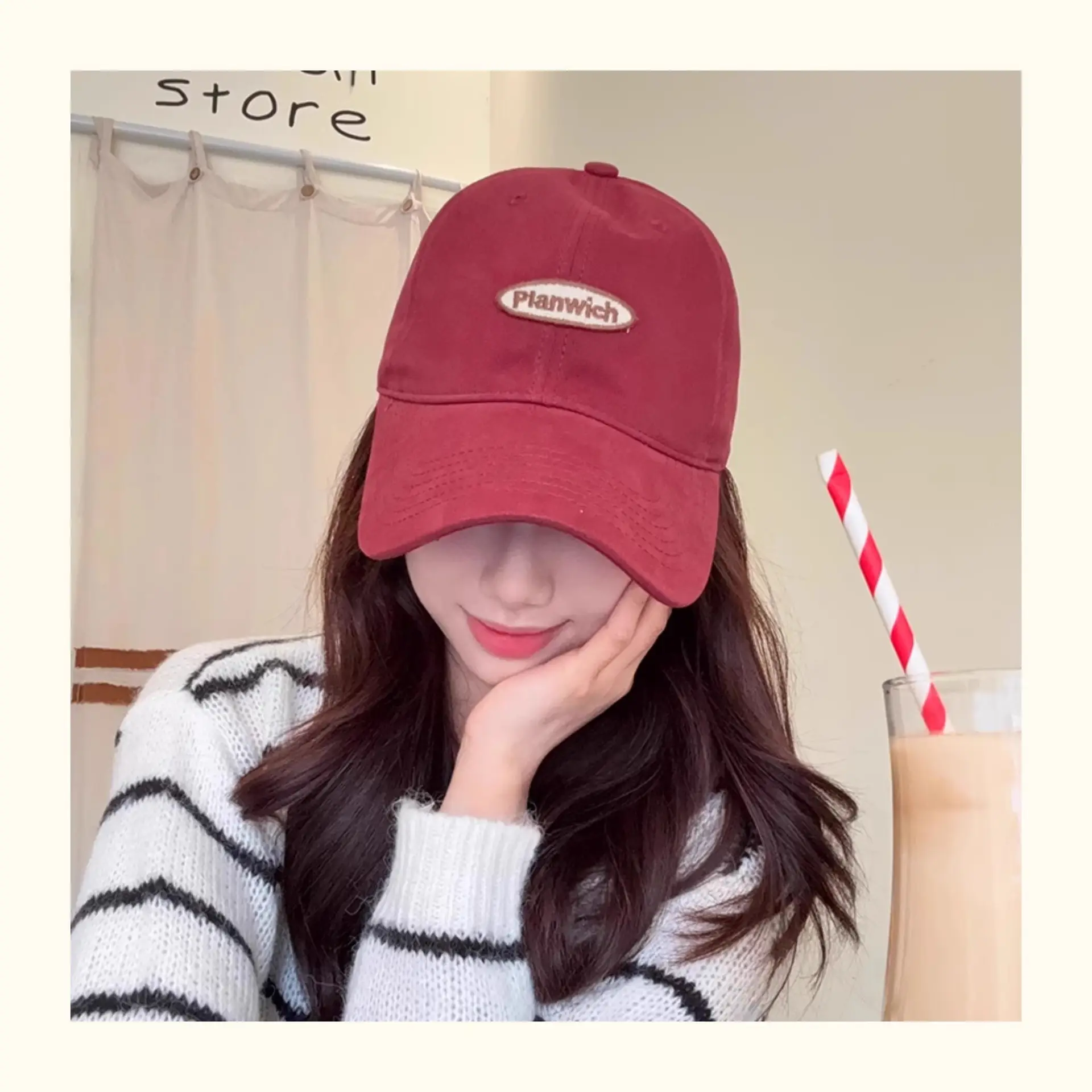 Women Japanese Style Baseball Cap Red Duckbill — feature 4