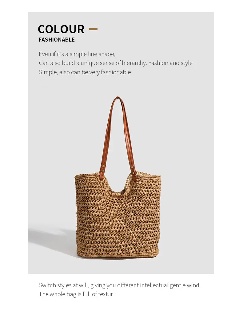 Women Woven Beach Tote Bag Large Capacity Shoulder Bag — feature 17