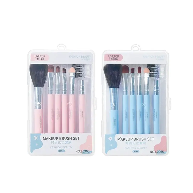 Portable Makeup Brush Set 6 Pcs Light Blue - Image 1