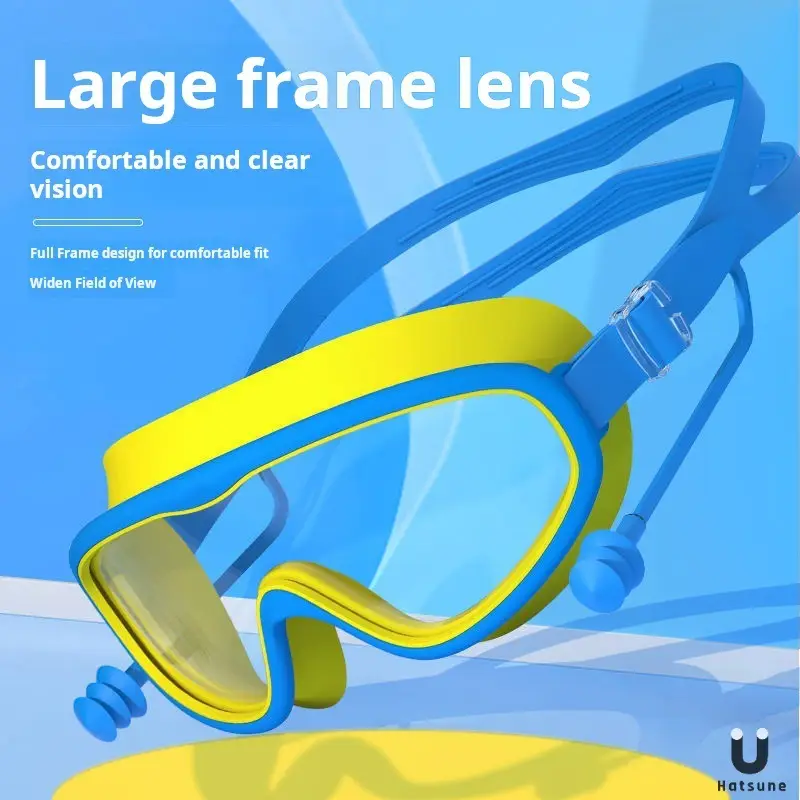 Temu Can Be Labeled Kidsren's Swimming Goggles Kidsren's Large Frame Waterproof and Anti-Fog High-Definition High-Transparent Student Baby Swimming Goggles