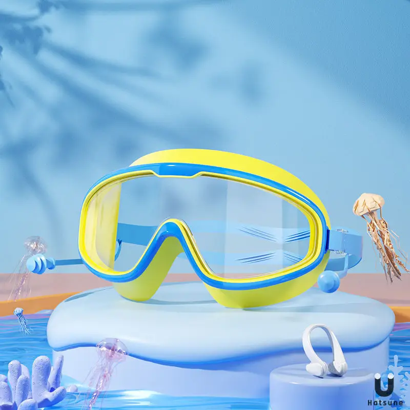 Temu Can Be Labeled Kidsren's Swimming Goggles Kidsren's Large Frame Waterproof and Anti-Fog High-Definition High-Transparent Student Baby Swimming Goggles