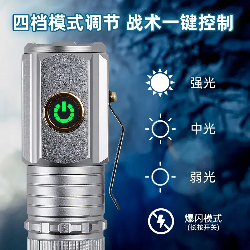 Mini Three-Eye Flashlight Silver Strong Magnetic Portable - Image 7