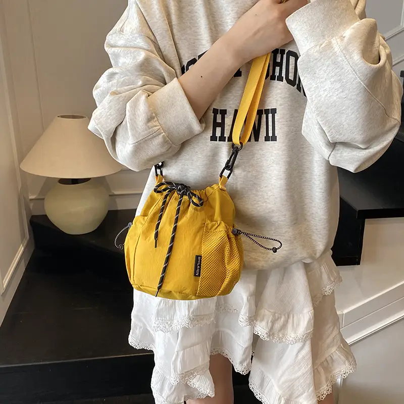 Green Drawstring Bucket Bag for Women - Image 13