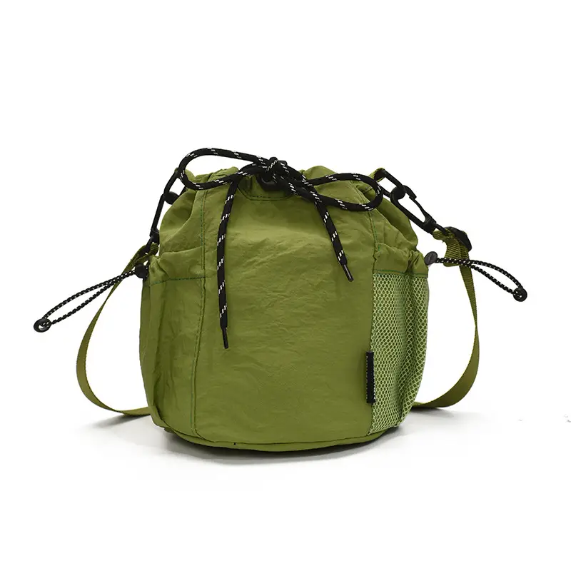 Green Drawstring Bucket Bag for Women - Image 5