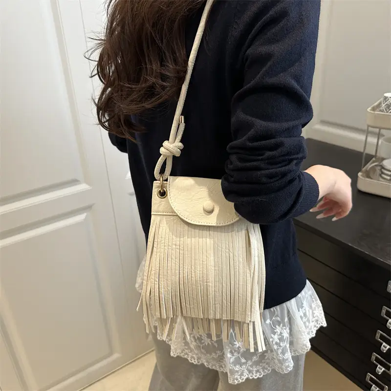Women's Tan Fret Tassel Shoulder Bag - Image 6