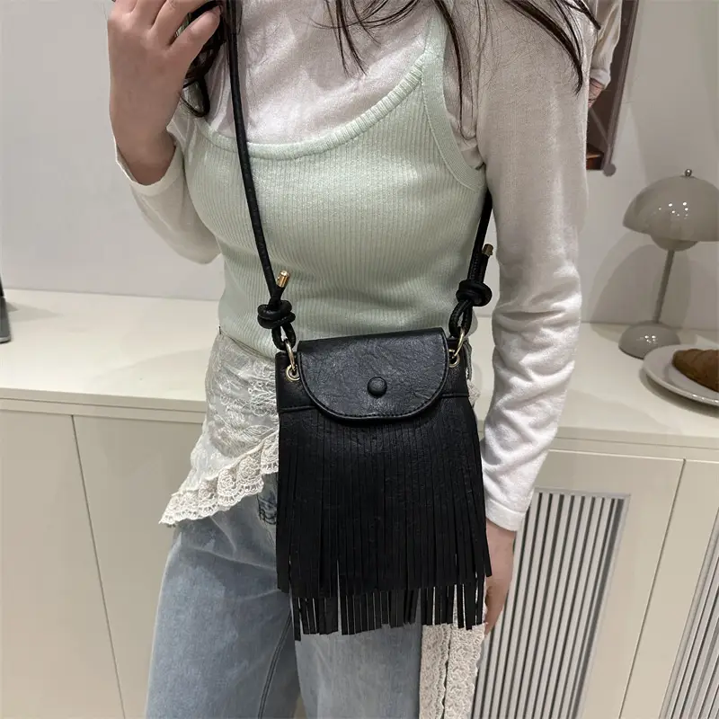 Women's Tan Fret Tassel Shoulder Bag - Image 7