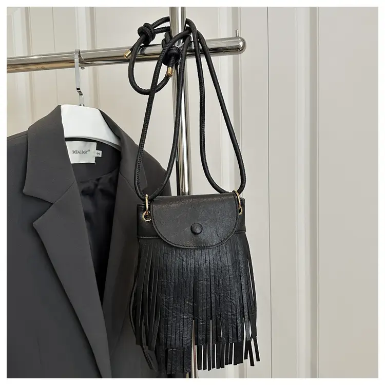 Women's Tan Fret Tassel Shoulder Bag — feature 10