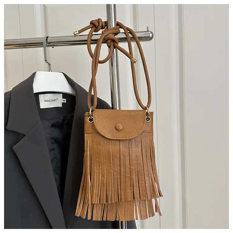 Women's Tan Fret Tassel Shoulder Bag — feature 11