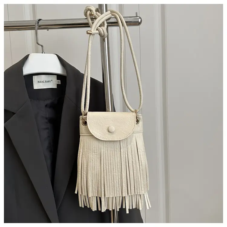 Women's Tan Fret Tassel Shoulder Bag — feature 12