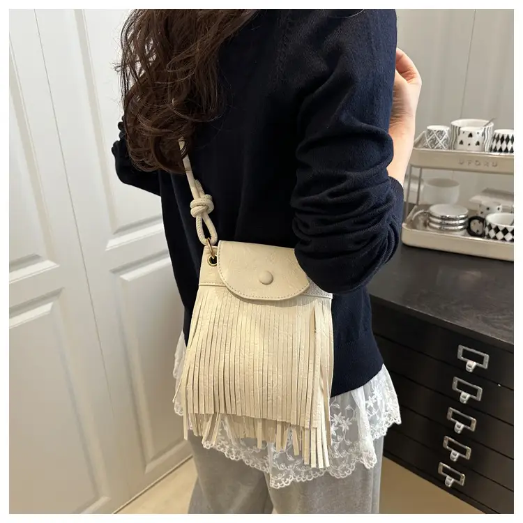 Women's Tan Fret Tassel Shoulder Bag — feature 14