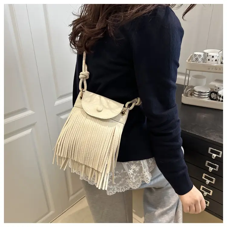 Women's Tan Fret Tassel Shoulder Bag — feature 16