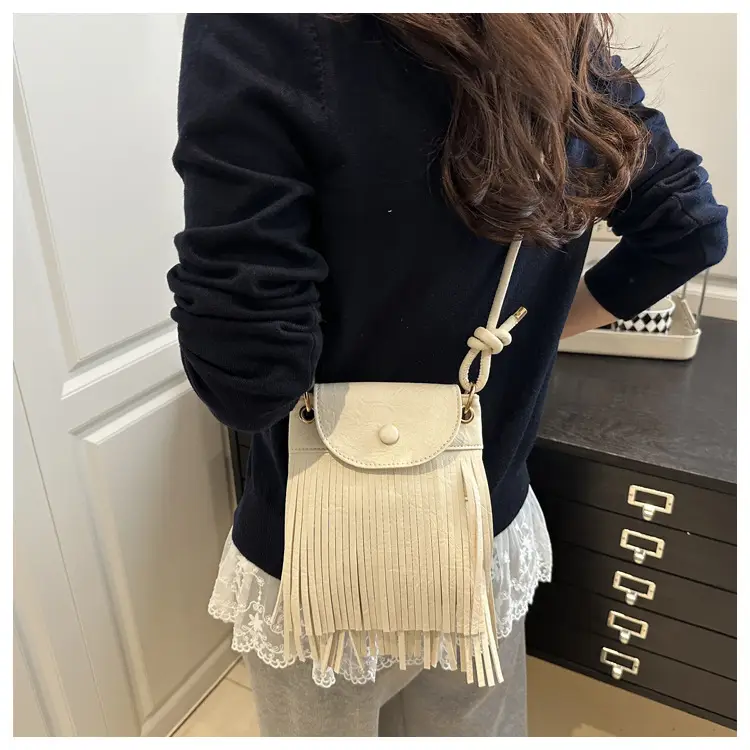 Women's Tan Fret Tassel Shoulder Bag — feature 17