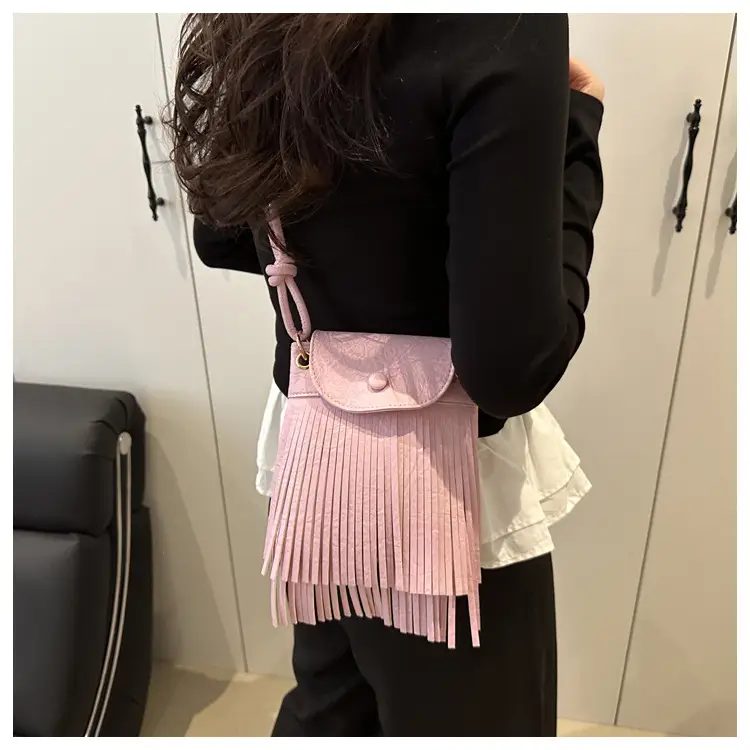 Women's Tan Fret Tassel Shoulder Bag — feature 21
