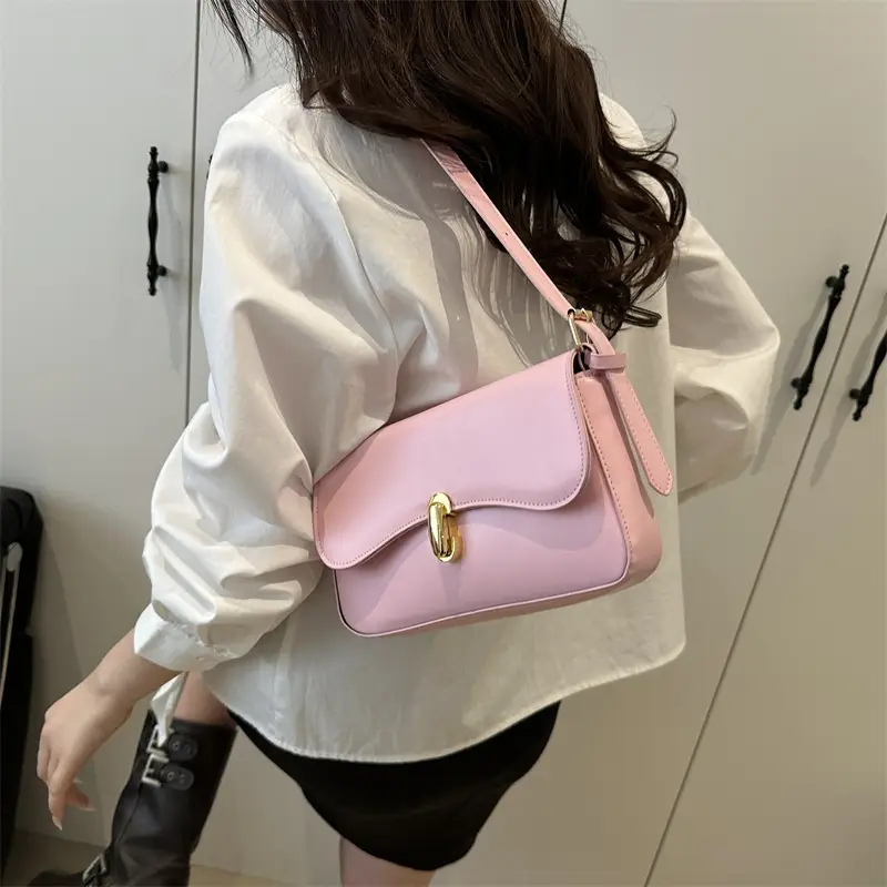 2025 Brown Leather Shoulder Bag with Gold Clasp - Image 8