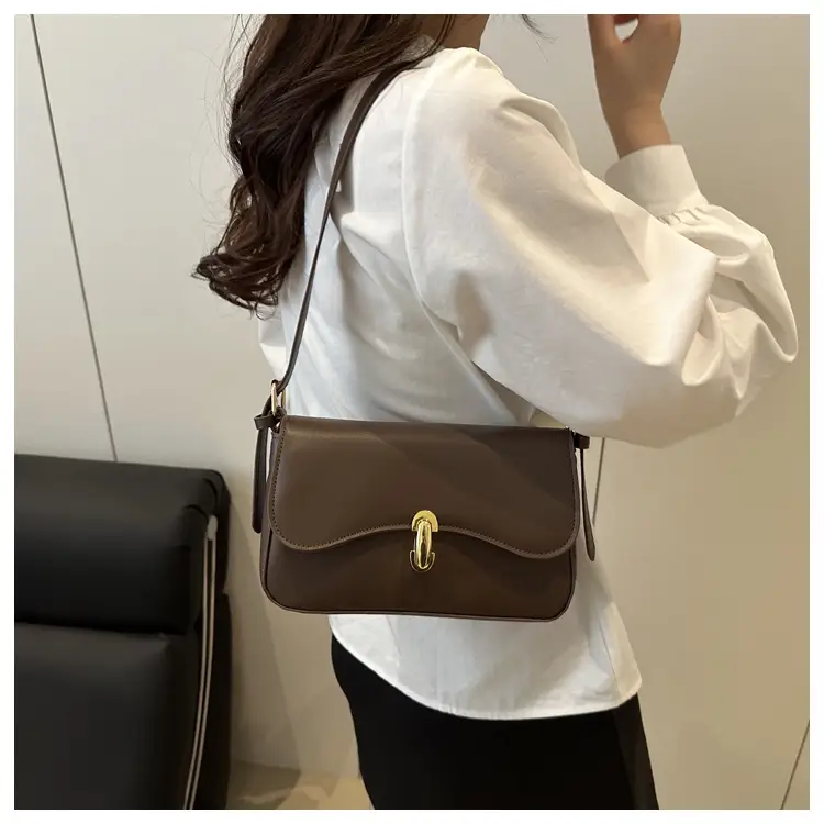 2025 Brown Leather Shoulder Bag with Gold Clasp — feature 26