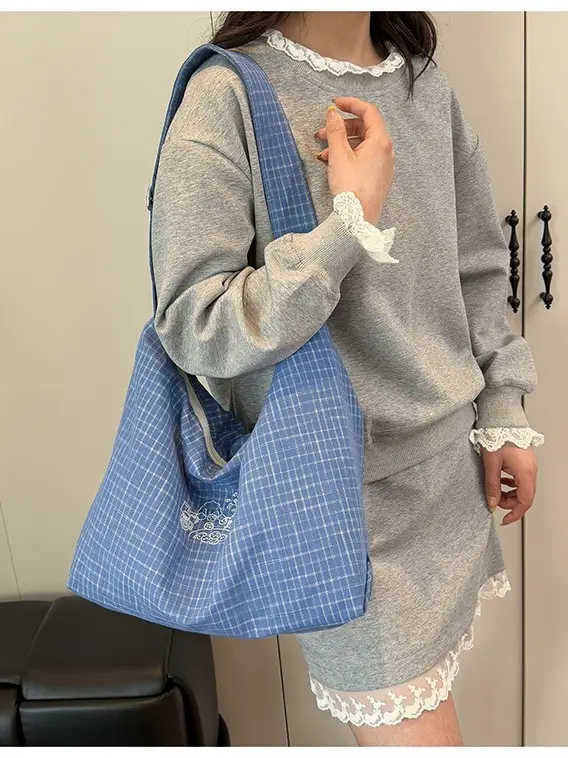 Blue Checkered Crossbody Bag for Women 2026