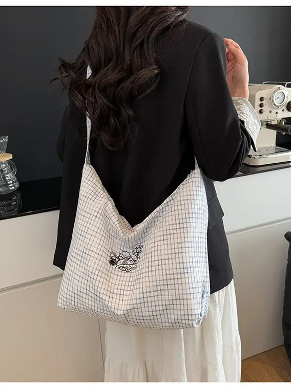 Blue Checkered Crossbody Bag for Women 2026