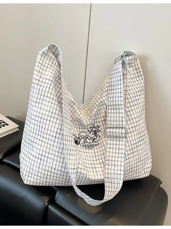 Blue Checkered Crossbody Bag for Women 2026