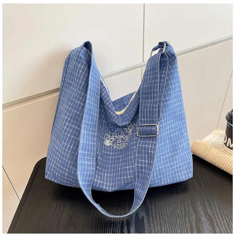 Blue Checkered Crossbody Bag for Women 2026