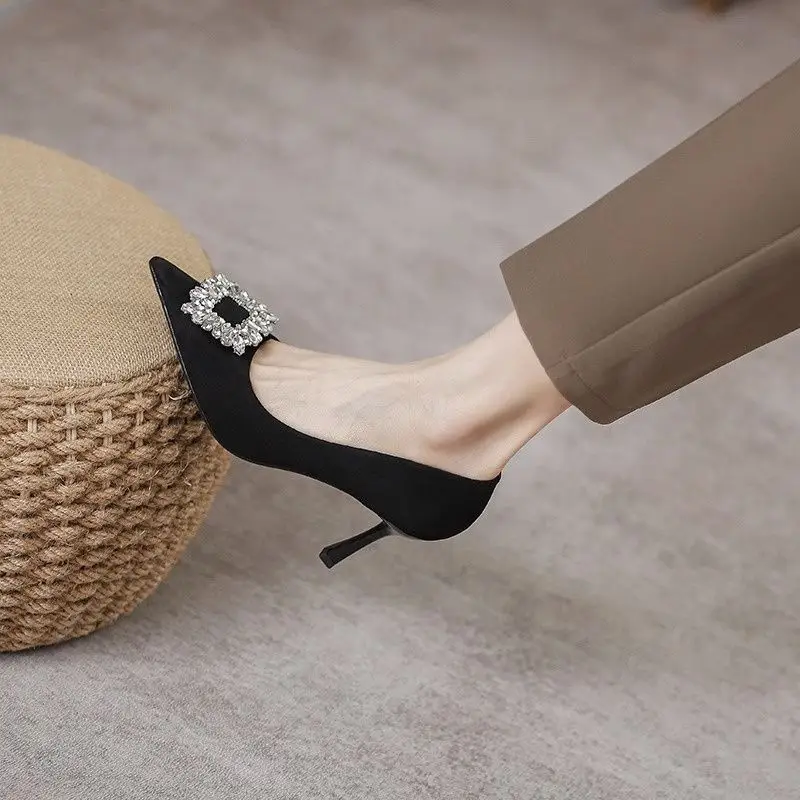 French-Style Pointed-Toe High Heels for Women, Stiletto Heels, 2026 Spring and Autumn New Style, Square Buckle, Rhinestone, Shallow Mouth, Comfortable and Fashionable Women's Shoes - Image 3