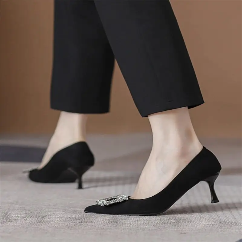 French-Style Pointed-Toe High Heels for Women, Stiletto Heels, 2026 Spring and Autumn New Style, Square Buckle, Rhinestone, Shallow Mouth, Comfortable and Fashionable Women's Shoes - Image 5