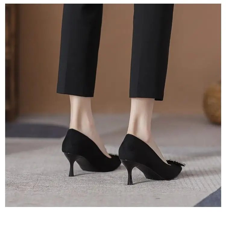 French-Style Pointed-Toe High Heels for Women, Stiletto Heels, 2026 Spring and Autumn New Style, Square Buckle, Rhinestone, Shallow Mouth, Comfortable and Fashionable Women's Shoes — feature 12