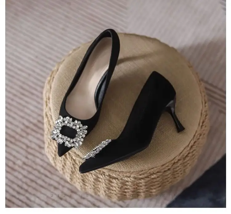 French-Style Pointed-Toe High Heels for Women, Stiletto Heels, 2026 Spring and Autumn New Style, Square Buckle, Rhinestone, Shallow Mouth, Comfortable and Fashionable Women's Shoes — feature 13